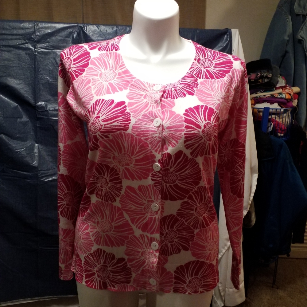 Pink and white button-down sweater